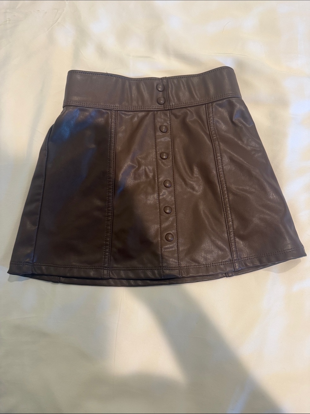 abercrombie kids Brown Faux Leather Button-Front Mini Skirt